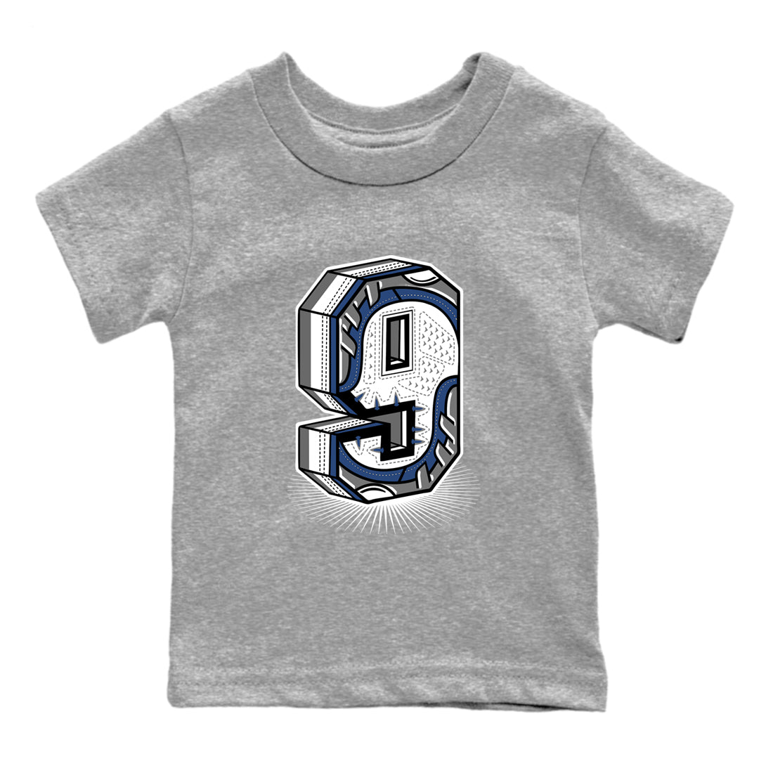 Perfect Valentine's Day Gifts graphic tee  – Sneaker Tees To Match Air Jordan 9 Flint Grey – Number Statue Kids Graphic T-Shirt Heather Grey 2