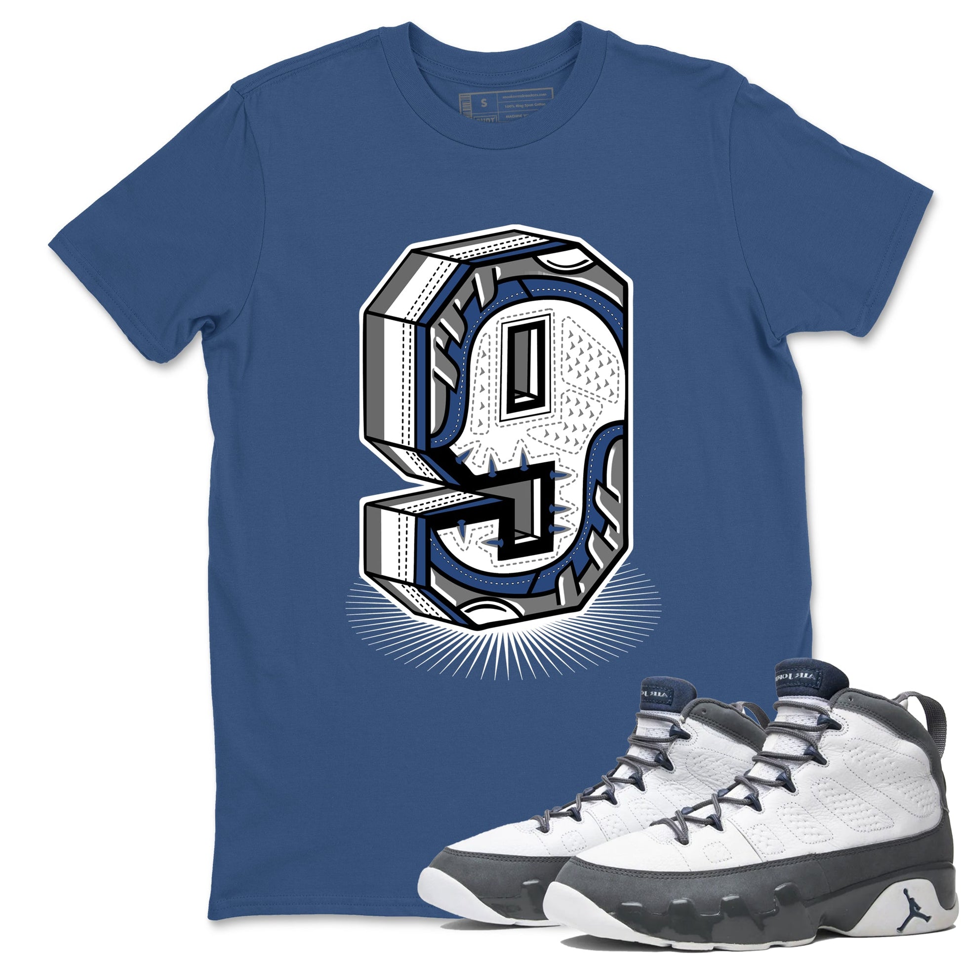 Perfect Valentine's Day Gifts graphic tee  – Sneaker Tees To Match Air Jordan 9 Flint Grey – Number Statue Tee Denim Blue 1