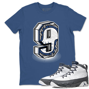 Perfect Valentine's Day Gifts graphic tee  – Sneaker Tees To Match Air Jordan 9 Flint Grey – Number Statue Tee Denim Blue 1