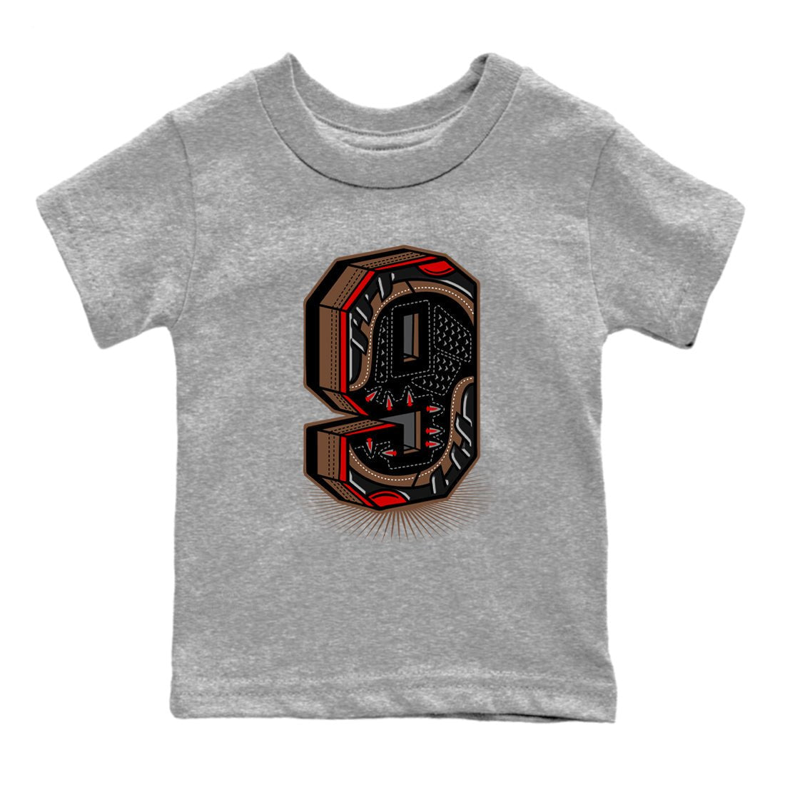 9s Olive shirts to match jordans Number Statue sneaker match tees Air Jordan 9 Olive match shoes to clothes SNRT Sneaker Tees Youth Baby Heather Grey 2 tee