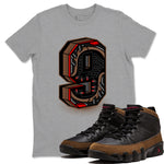 9s Olive shirts to match jordans Number Statue sneaker match tees Air Jordan 9 Olive match shoes to clothes SNRT Sneaker Tees unisex cotton Heather Grey 1 shirts