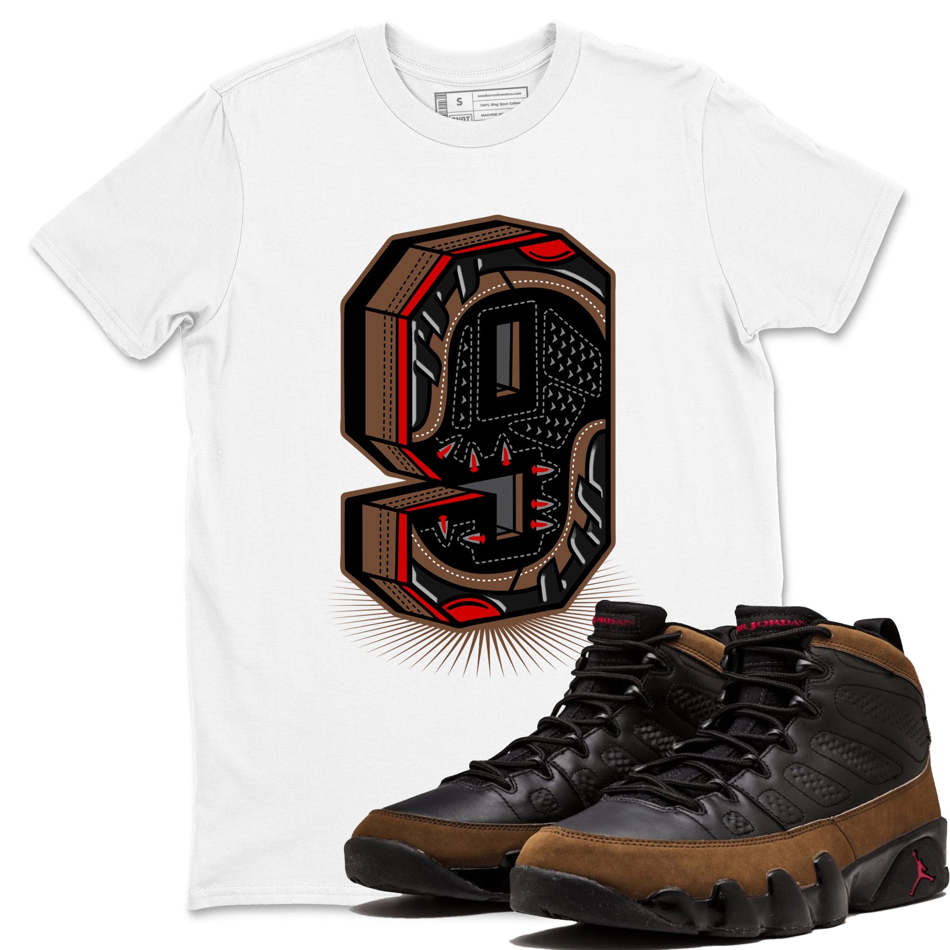 9s Olive shirts to match jordans Number Statue sneaker match tees Air Jordan 9 Olive match shoes to clothes SNRT Sneaker Tees unisex cotton White 1 shirts