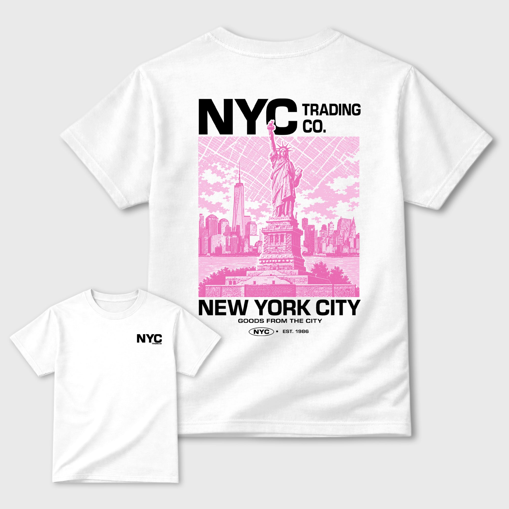 NYC Trading Co Graphic T-Shirt featuring original streetwear artwork designed to match the Air Jordan 6 Playful Pink. White Graphic T-Shirt.