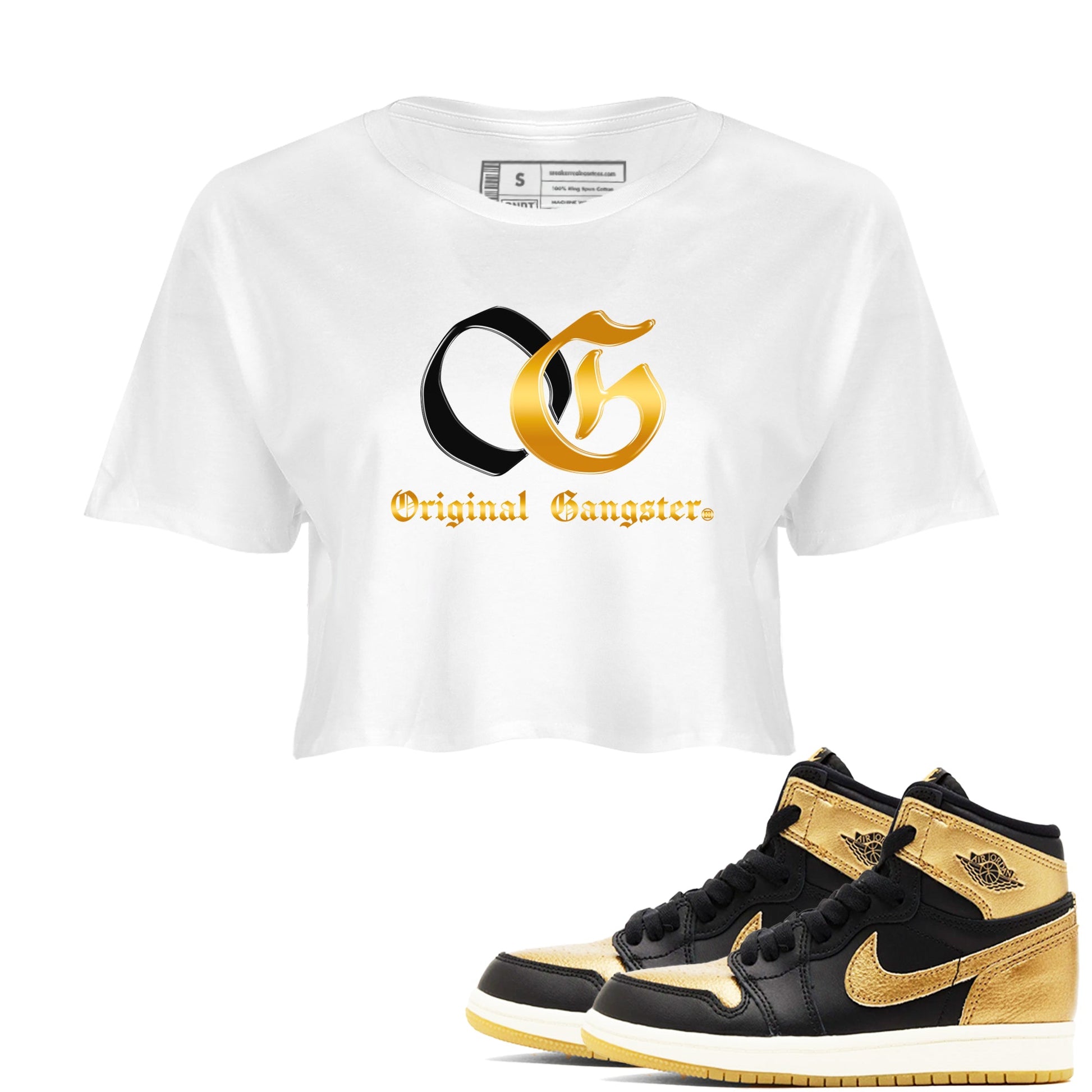 Jordan 1 High OG Black Black Metallic Gold shirts to match jordans OG sneaker match tees Air Jordan 1 Black Black Metallic Gold SNRT Sneaker Release Tees Clothing Sneakerhead ShirtsWhite 1 crop tee