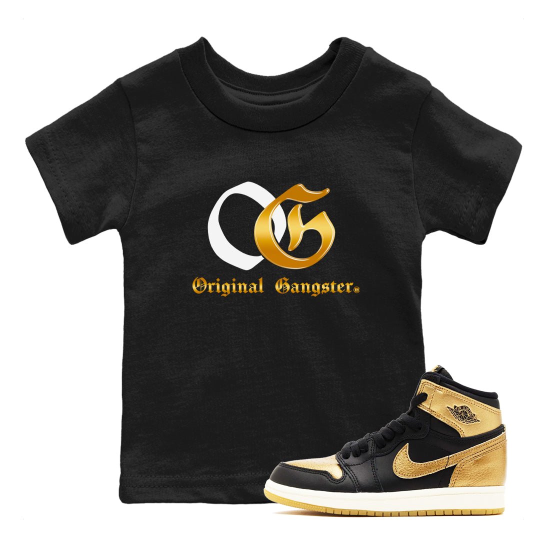 Jordan 1 High OG Black Black Metallic Gold shirts to match jordans OG sneaker match tees Air Jordan 1 Black Black Metallic Gold SNRT Sneaker Release Tees Clothing Sneakerhead ShirtsBaby and Youth Black 1 cotton tee