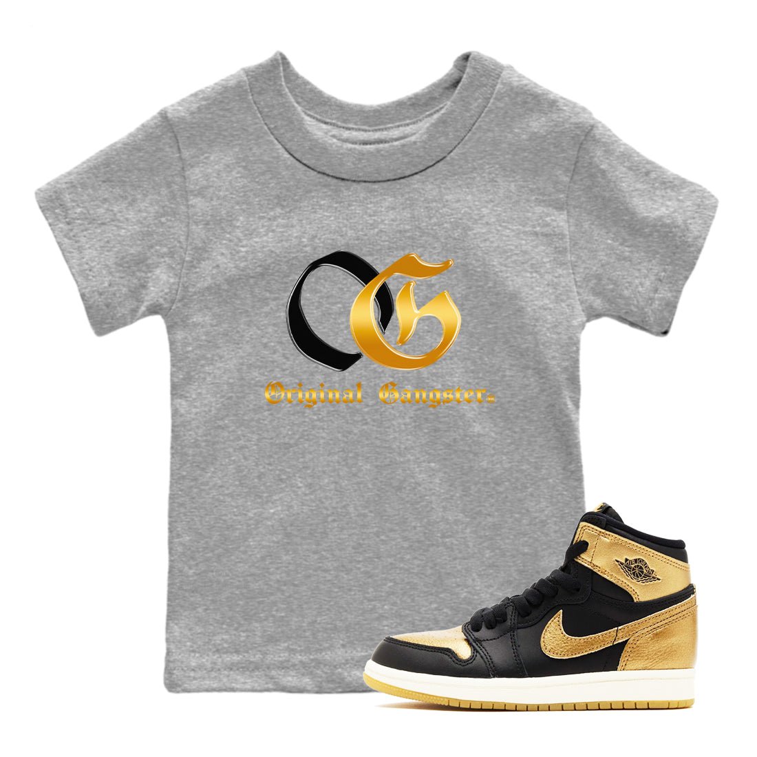 Jordan 1 High OG Black Black Metallic Gold shirts to match jordans OG sneaker match tees Air Jordan 1 Black Black Metallic Gold SNRT Sneaker Release Tees Clothing Sneakerhead ShirtsBaby and Youth Heather Grey 1 cotton tee