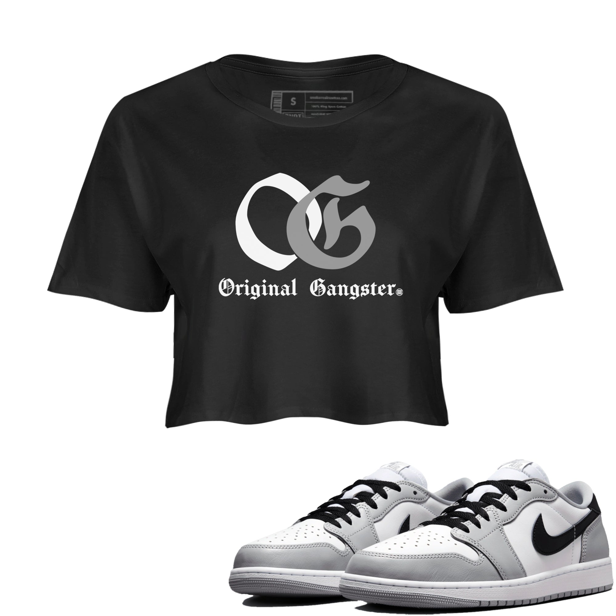 1s Wolf Grey Shirts To Match Jordans OG Original Gangster Sneaker Match Tees Air Jordan 1 Low OG Wolf Grey SNRT Sneaker Release Tees Streetwear Clothing brand Black 1 crop tee