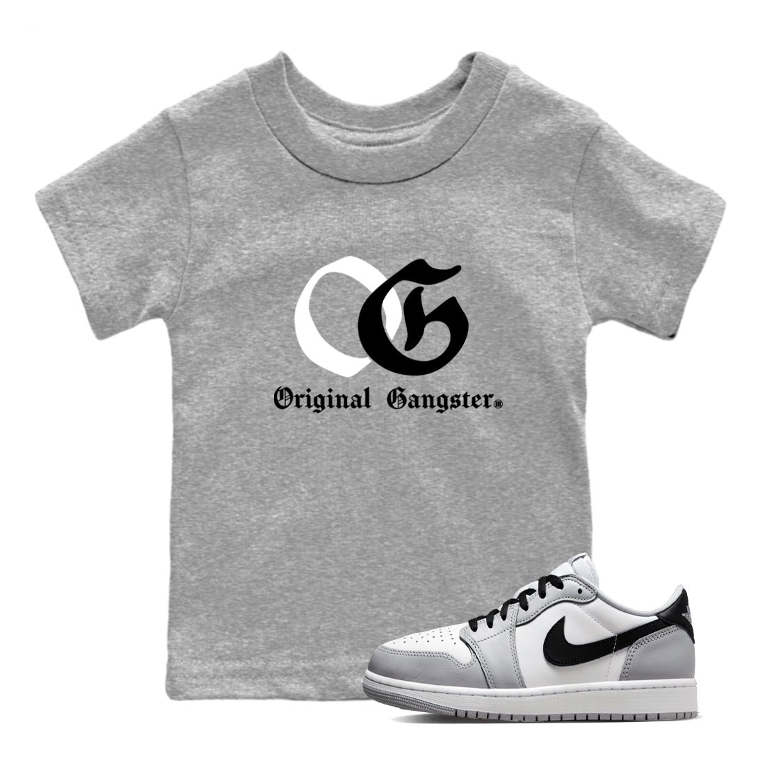 1s Wolf Grey Shirts To Match Jordans OG Original Gangster Sneaker Match Tees Air Jordan 1 Low OG Wolf Grey SNRT Sneaker Release Tees Streetwear Clothing brand Baby and Youth Heather Grey 1 cotton tee