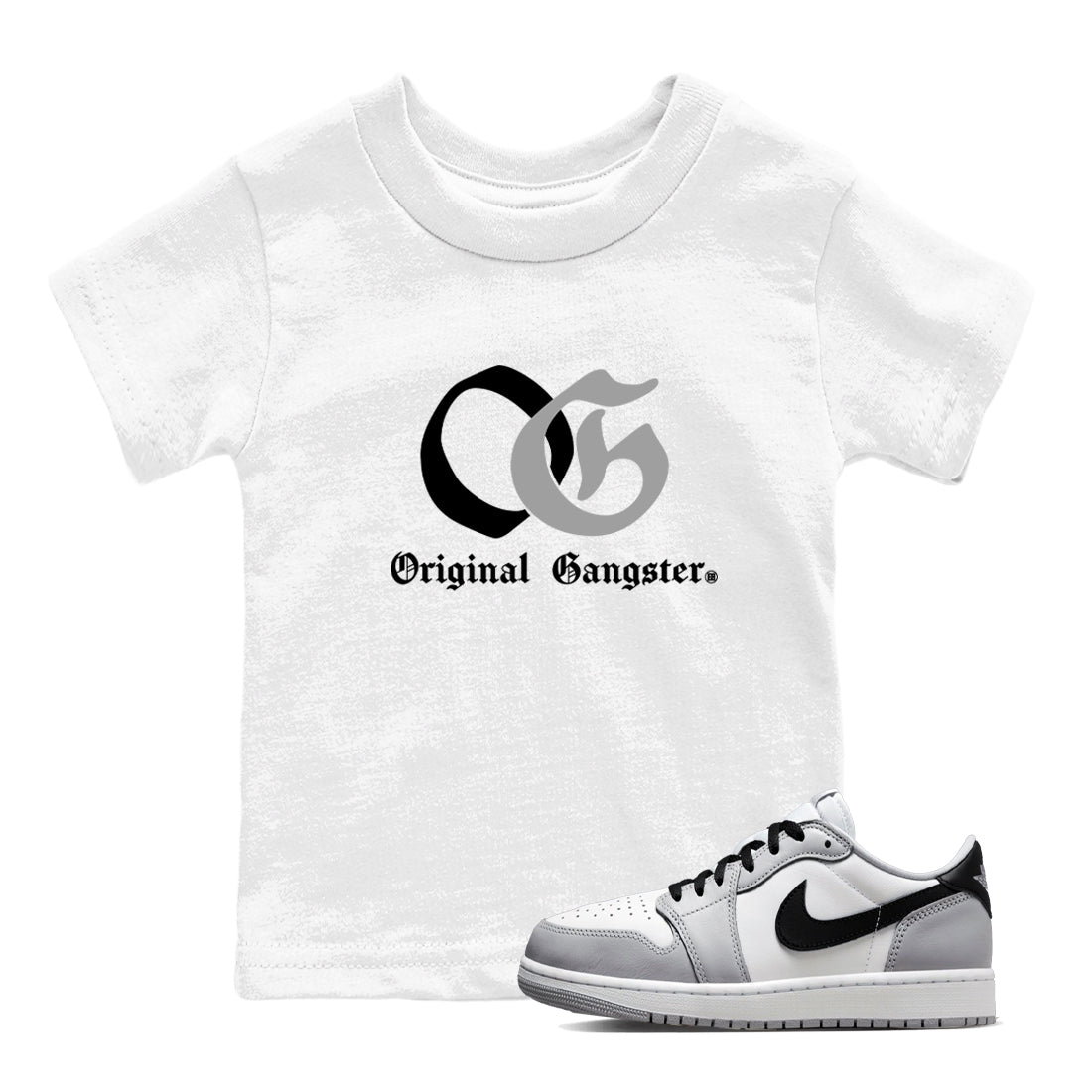 1s Wolf Grey Shirts To Match Jordans OG Original Gangster Sneaker Match Tees Air Jordan 1 Low OG Wolf Grey SNRT Sneaker Release Tees Streetwear Clothing brand Baby and Youth White 1 cotton tee