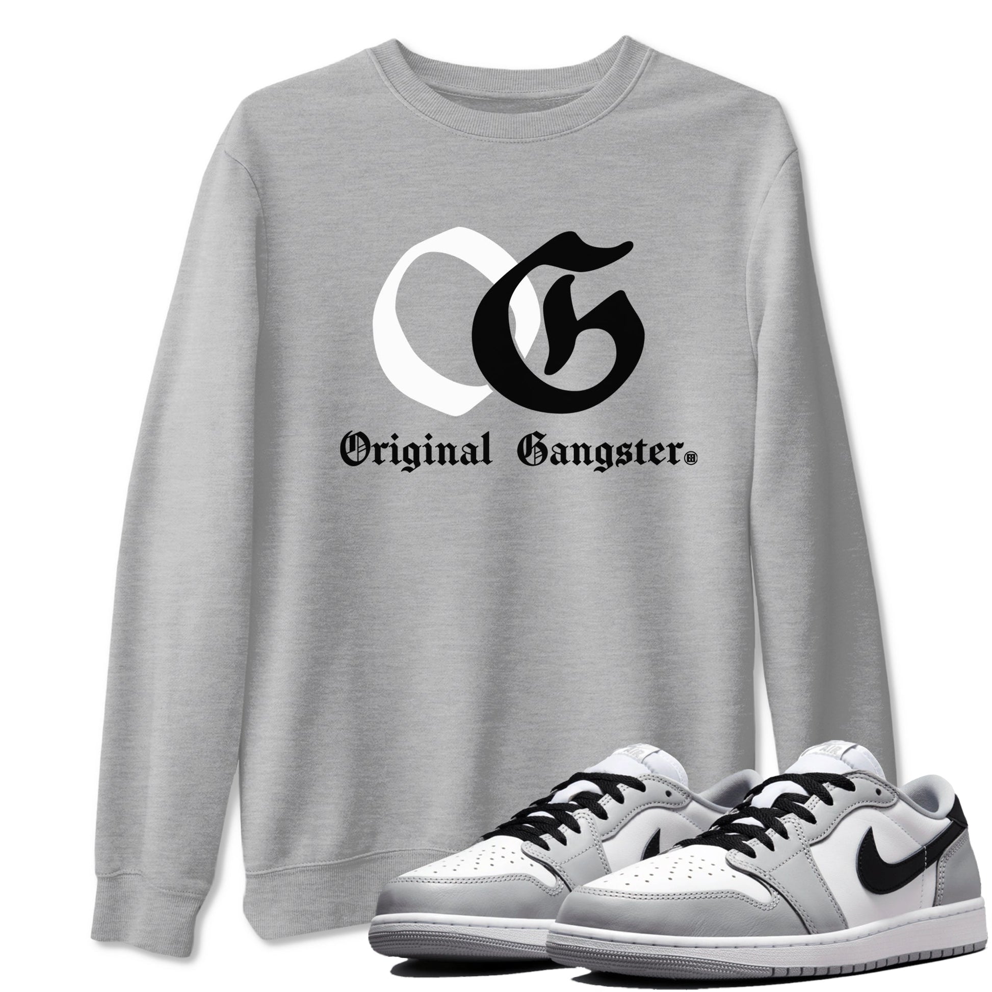 1s Wolf Grey Shirts To Match Jordans OG Original Gangster Sneaker Match Tees Air Jordan 1 Low OG Wolf Grey SNRT Sneaker Release Tees Streetwear Clothing brand Heather Grey 1 unisex cotton tee