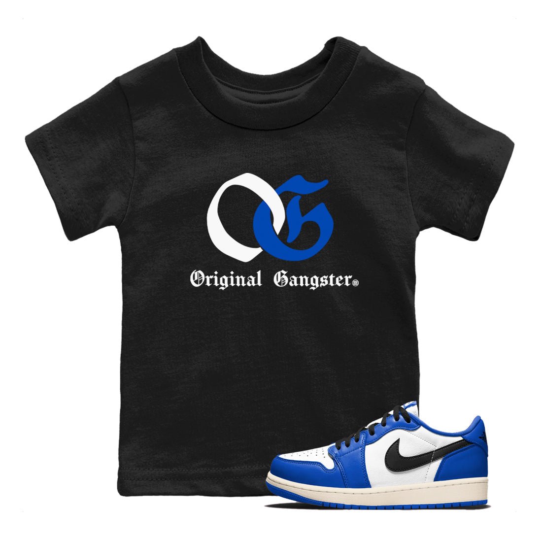 1s Game Royal shirts to match jordans OG Original Gangster sneaker match tees Air Jordan 1 Retro Low OG Game Royal match shoes to clothes SNRT Sneaker Tees Youth Baby Black 1 tee