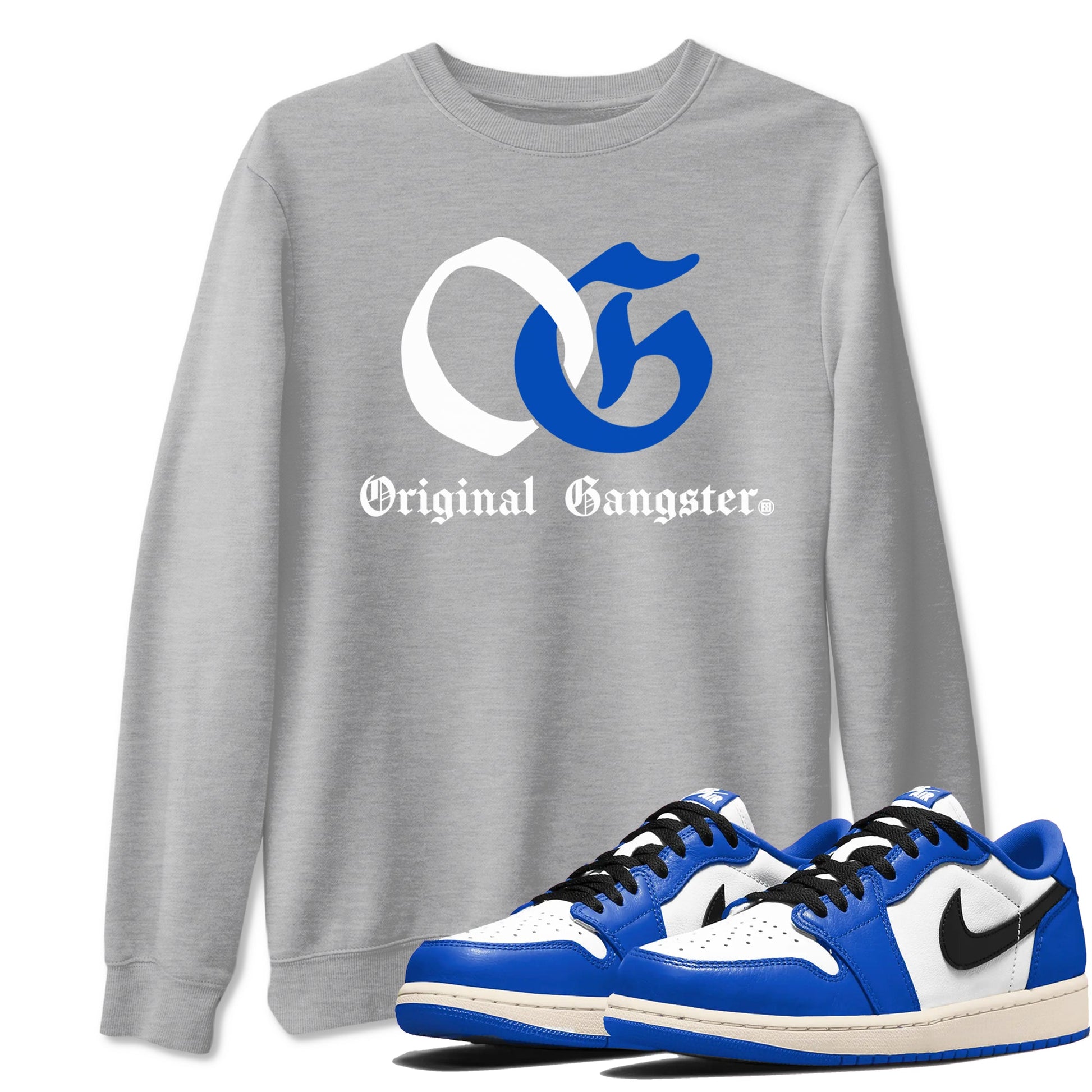 1s Game Royal shirts to match jordans OG Original Gangster sneaker match tees Air Jordan 1 Retro Low OG Game Royal match shoes to clothes SNRT Sneaker Tees unisex cotton Heather Grey 1 shirts