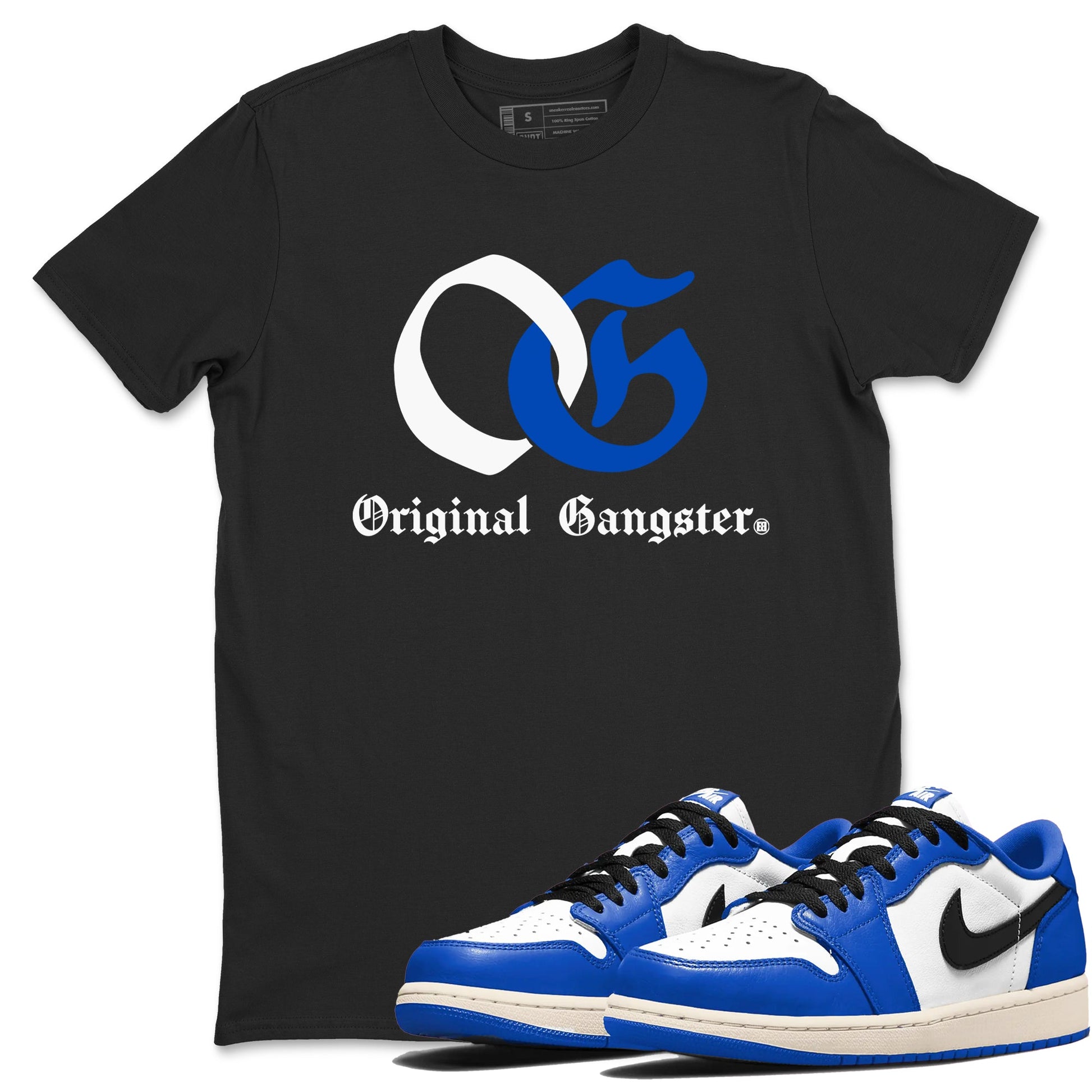 1s Game Royal shirts to match jordans OG Original Gangster sneaker match tees Air Jordan 1 Retro Low OG Game Royal match shoes to clothes SNRT Sneaker Tees unisex cotton Black 1 shirts