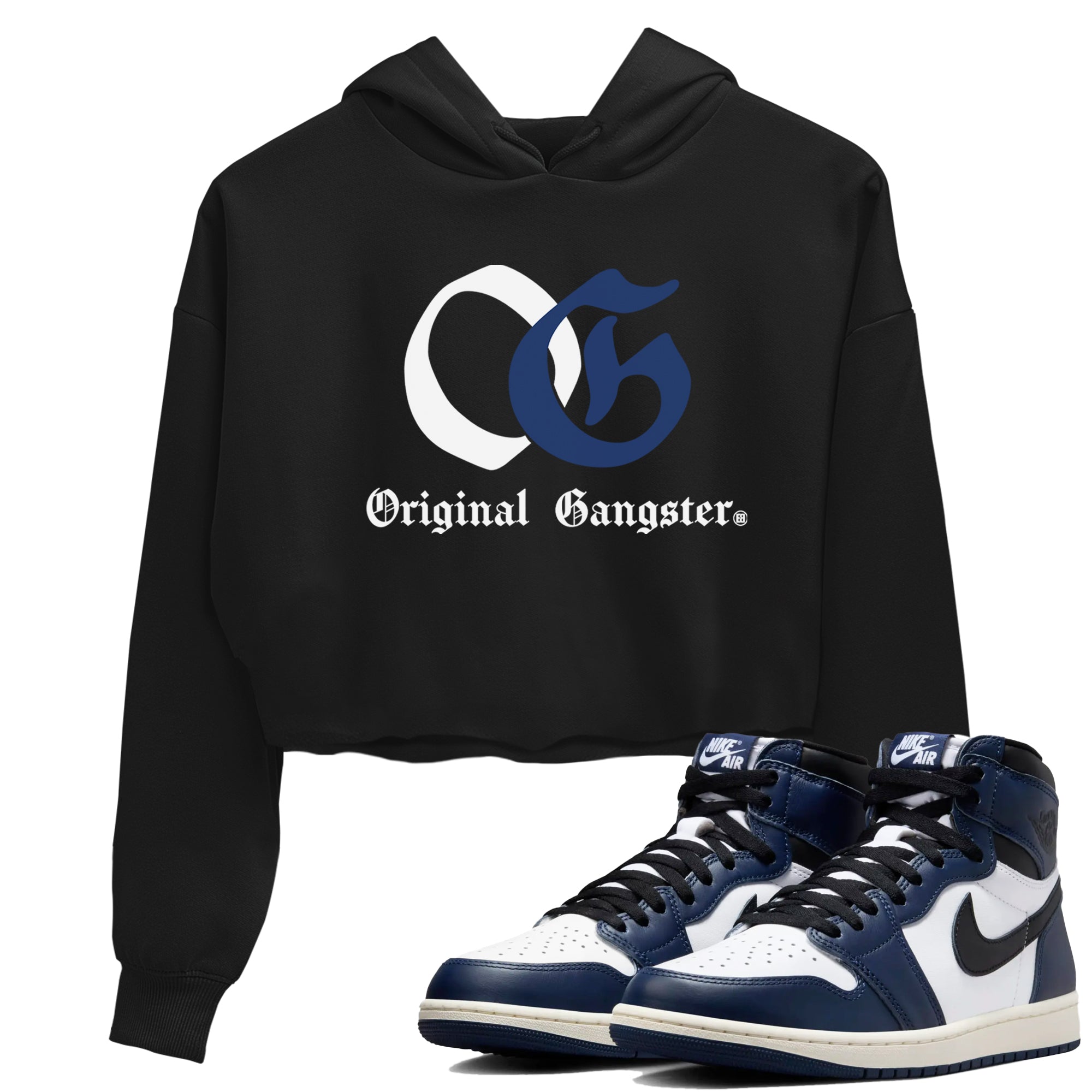 1s Midnight Navy shirts to match jordans OG Original Gangster sneaker match tees Air Jordan 1 Midnight Navy match shoes to clothes SNRT Sneaker Tees unisex cotton Black 1 crop tee