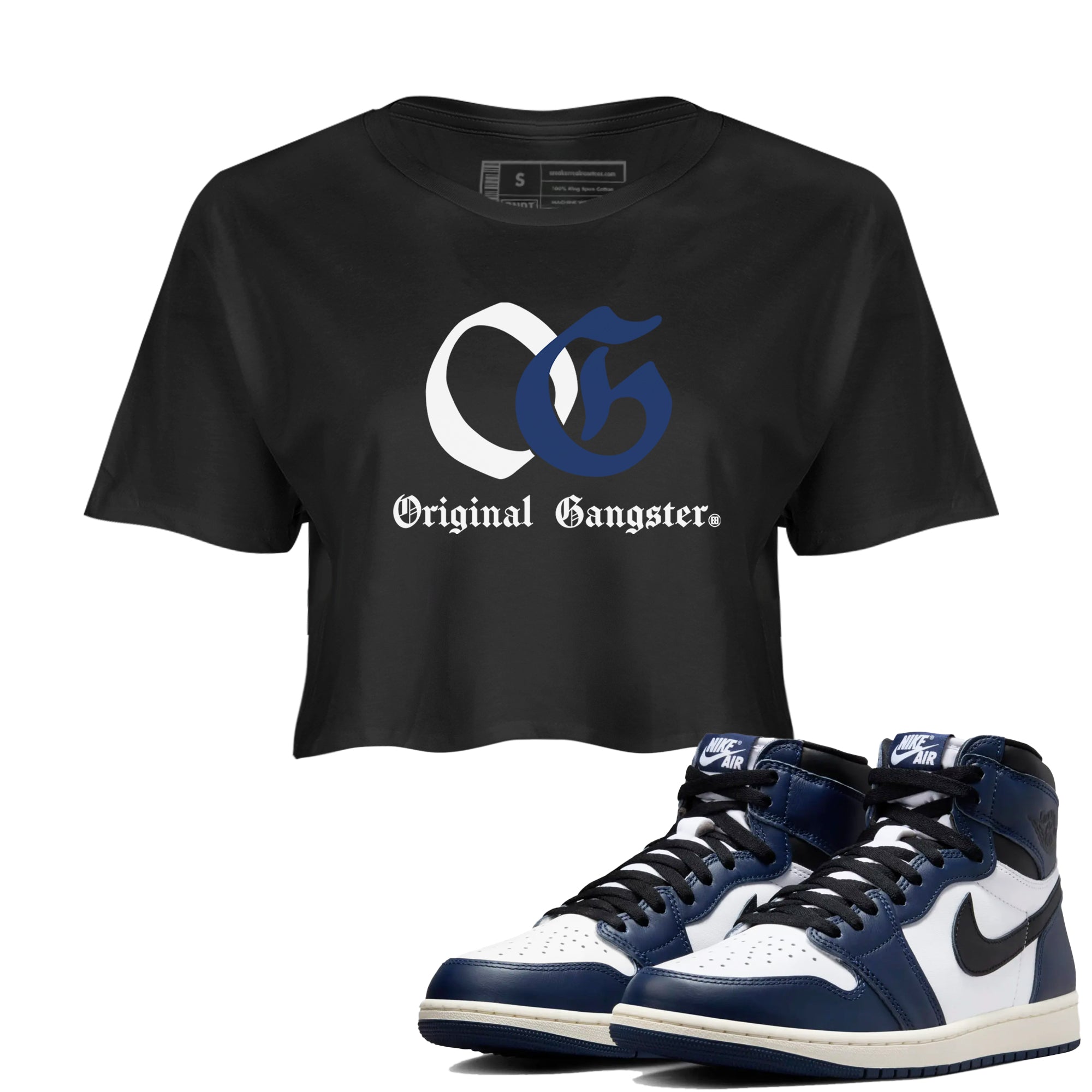 1s Midnight Navy shirts to match jordans OG Original Gangster sneaker match tees Air Jordan 1 Midnight Navy match shoes to clothes SNRT Sneaker Tees unisex cotton Black 1 crop tee