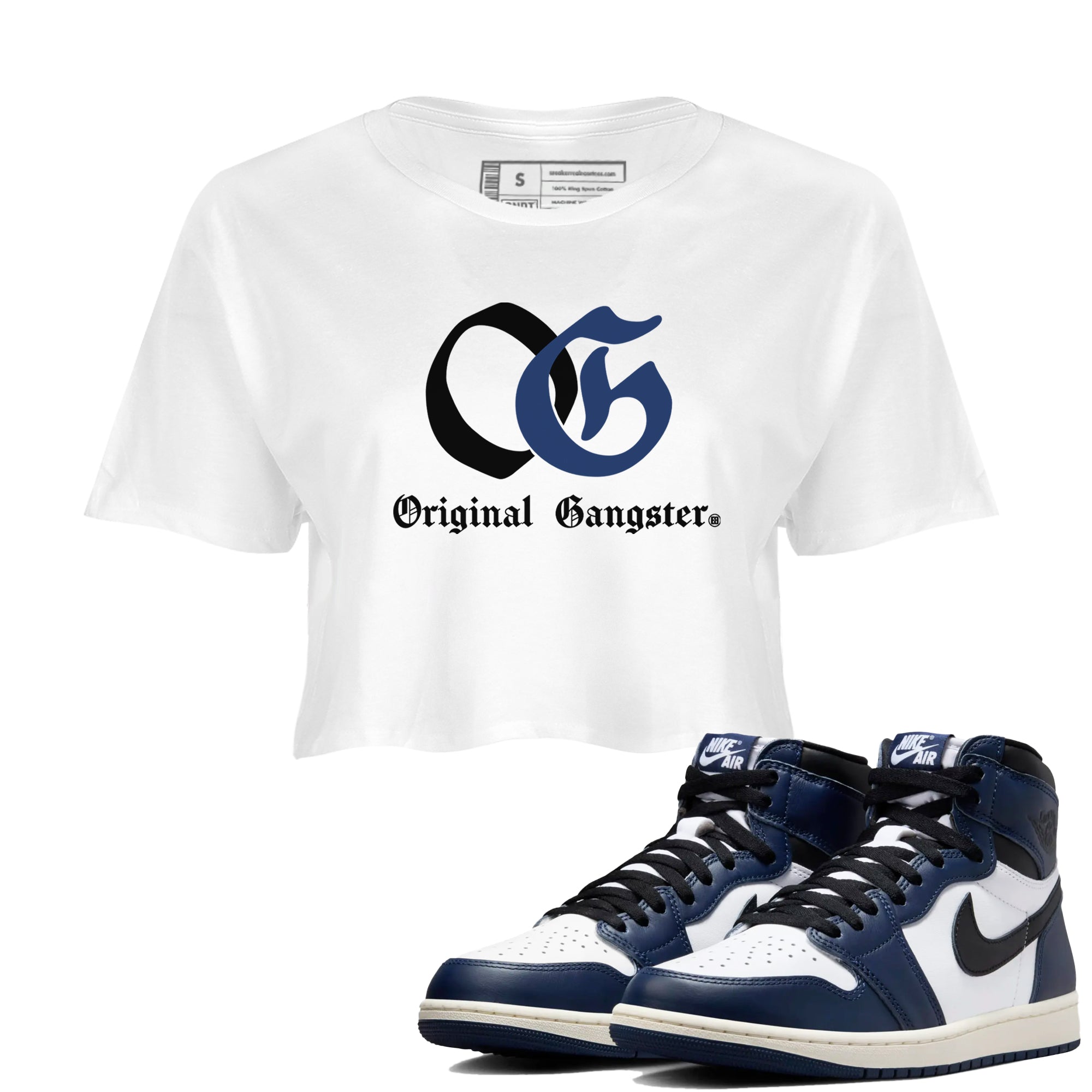 1s Midnight Navy shirts to match jordans OG Original Gangster sneaker match tees Air Jordan 1 Midnight Navy match shoes to clothes SNRT Sneaker Tees unisex cotton White 1 crop tee