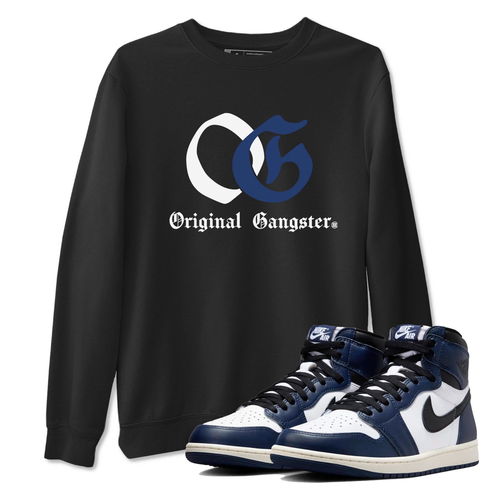 1s Midnight Navy shirts to match jordans OG Original Gangster sneaker match tees Air Jordan 1 Midnight Navy match shoes to clothes SNRT Sneaker Tees unisex cotton Black 1 shirts