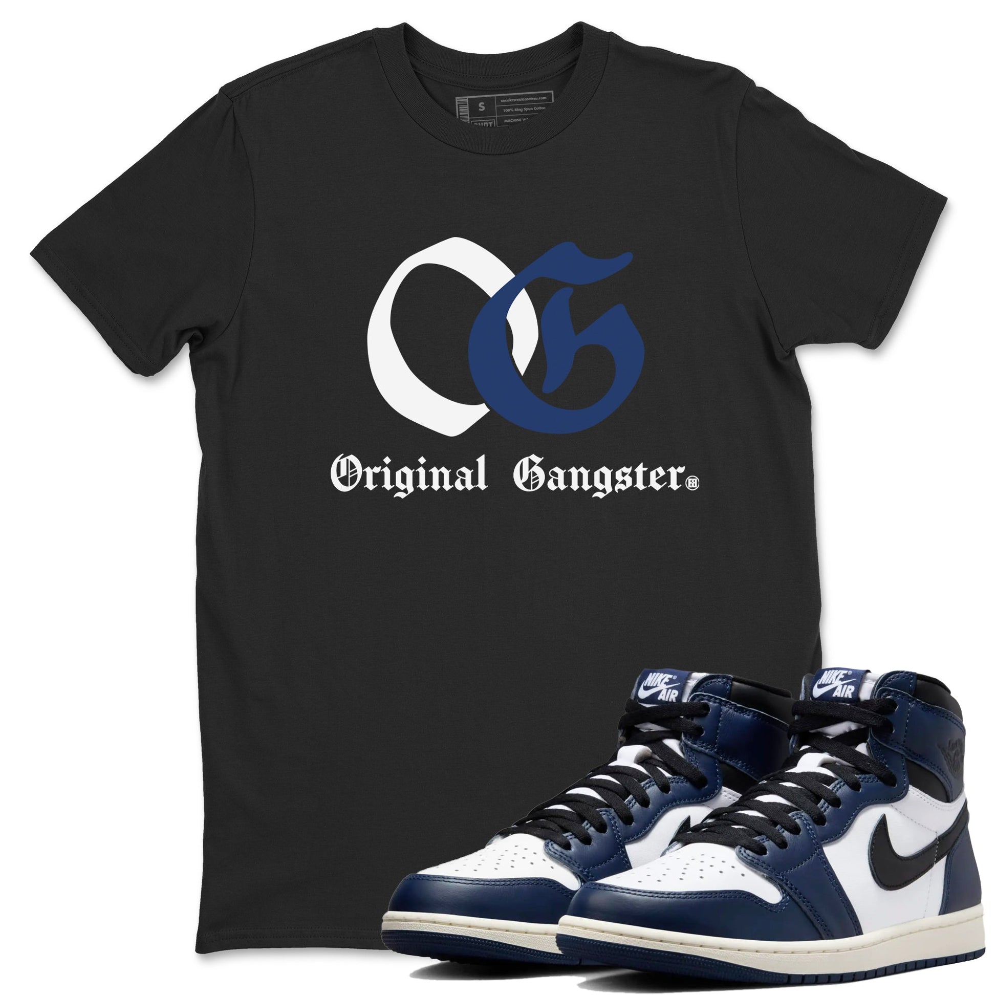 1s Midnight Navy shirts to match jordans OG Original Gangster sneaker match tees Air Jordan 1 Midnight Navy match shoes to clothes SNRT Sneaker Tees unisex cotton Black 1 shirts