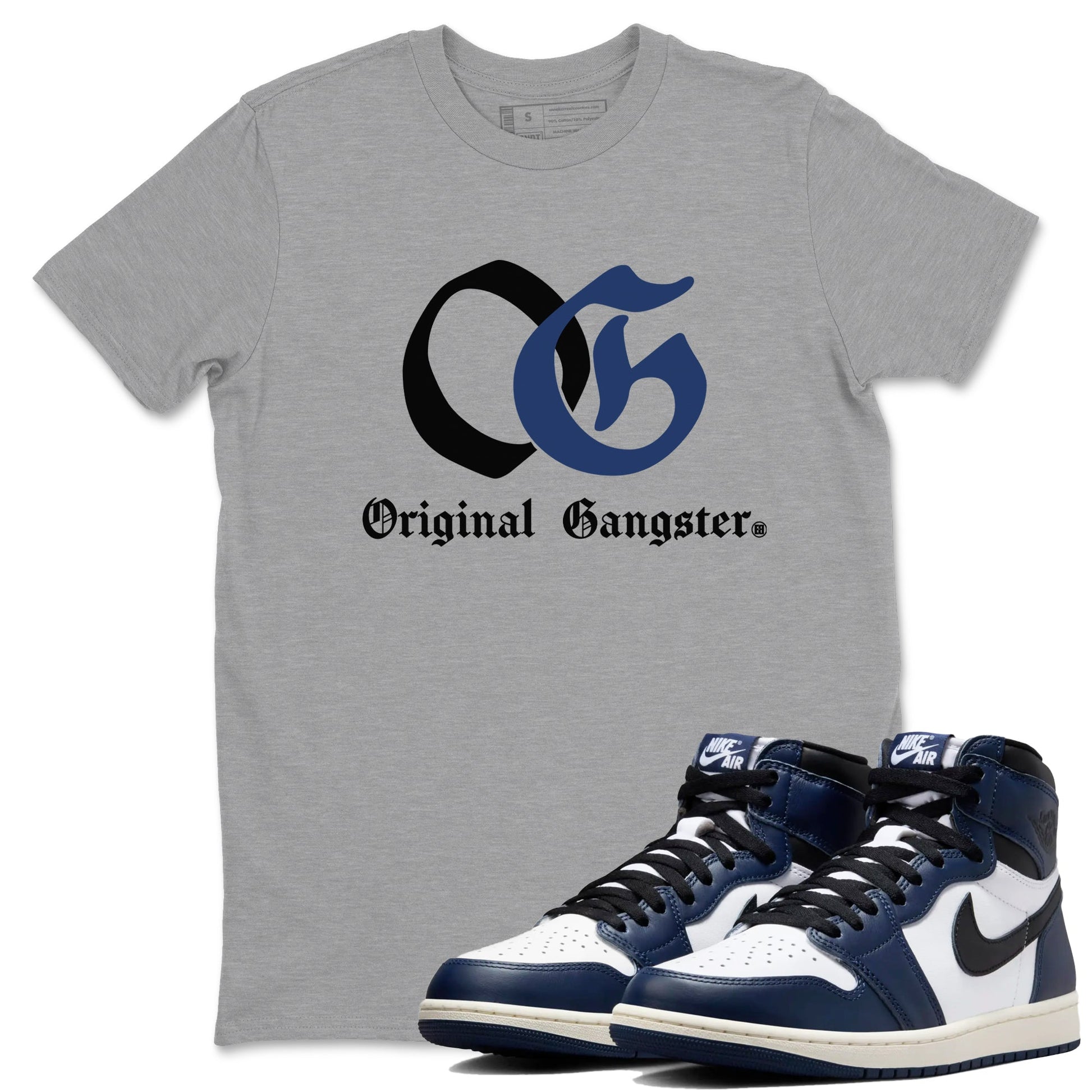 1s Midnight Navy shirts to match jordans OG Original Gangster sneaker match tees Air Jordan 1 Midnight Navy match shoes to clothes SNRT Sneaker Tees unisex cotton Heather Grey 1 shirts