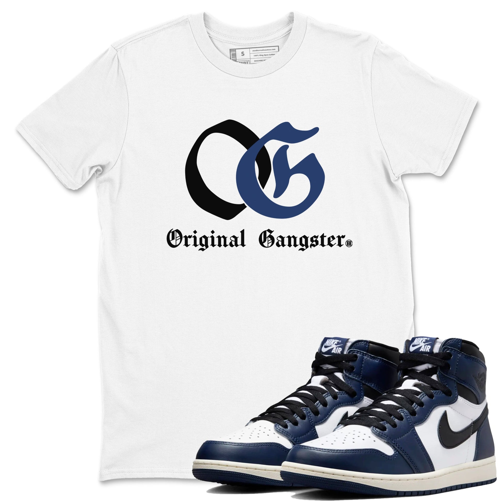 1s Midnight Navy shirts to match jordans OG Original Gangster sneaker match tees Air Jordan 1 Midnight Navy match shoes to clothes SNRT Sneaker Tees unisex cotton White 1 shirts