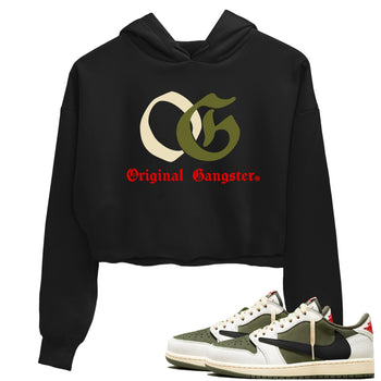 1s Travis Scott Medium Olive shirts to match jordans OG Original Gangster sneaker match tees Air Jordan 1 Travis Scott Medium Olive SNRT Sneaker Tees streetwear brand Black 1 crop tee