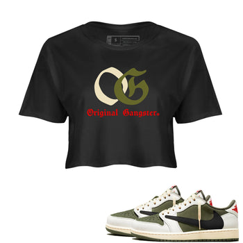 1s Travis Scott Medium Olive shirts to match jordans OG Original Gangster sneaker match tees Air Jordan 1 Travis Scott Medium Olive SNRT Sneaker Tees streetwear brand Black 1 crop tee