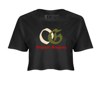 1s Travis Scott Medium Olive shirts to match jordans OG Original Gangster sneaker match tees Air Jordan 1 Travis Scott Medium Olive SNRT Sneaker Tees streetwear brand Black 2 crop tee
