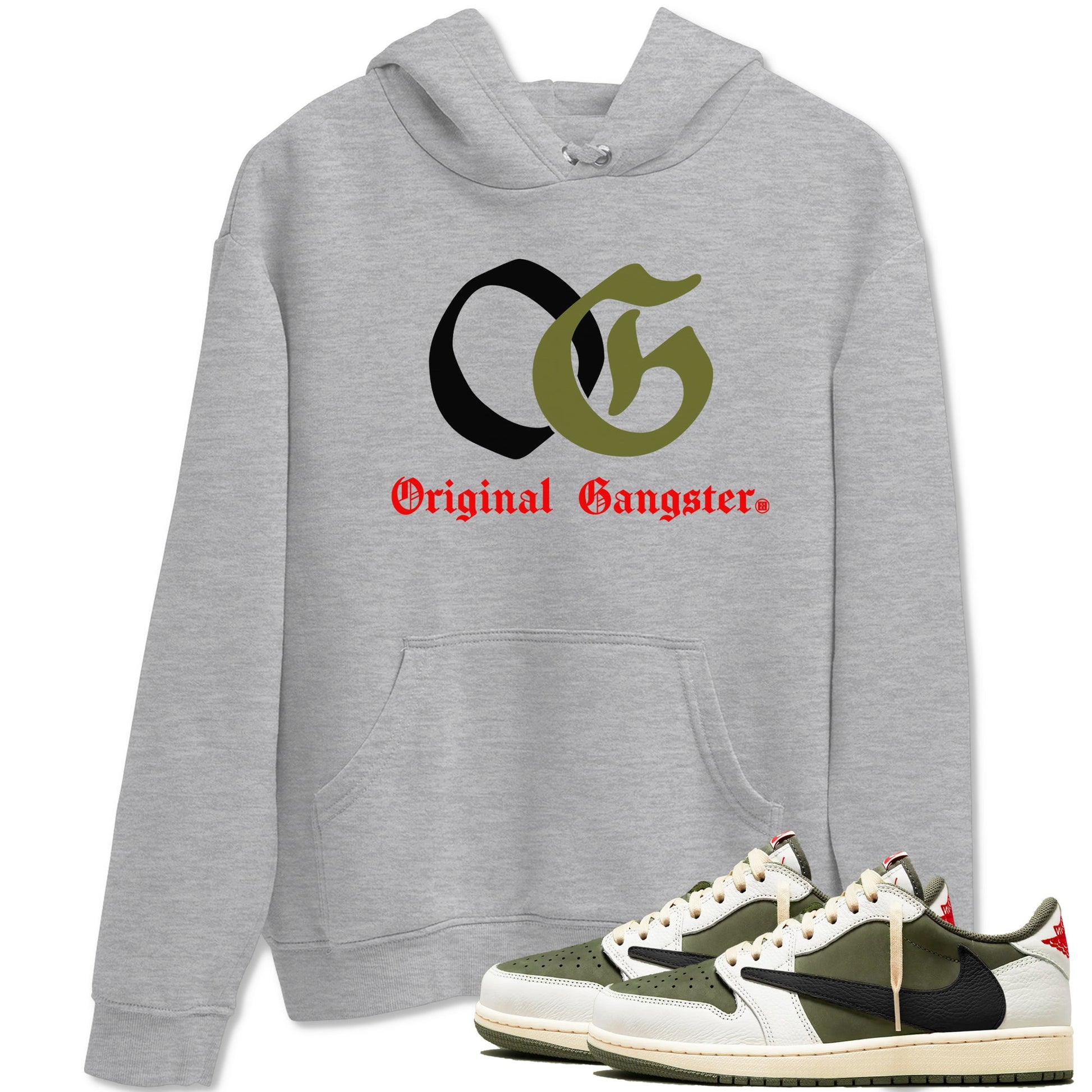 1s Travis Scott Medium Olive shirts to match jordans OG Original Gangster sneaker match tees Air Jordan 1 Travis Scott Medium Olive SNRT Sneaker Tees streetwear brand Heather Grey 1 unisex cotton tee