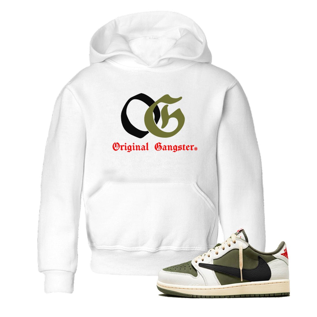 1s Travis Scott Medium Olive shirts to match jordans OG Original Gangster sneaker match tees Air Jordan 1 Travis Scott Medium Olive SNRT Sneaker Tees streetwear brand Baby and Youth White 1 cotton tee