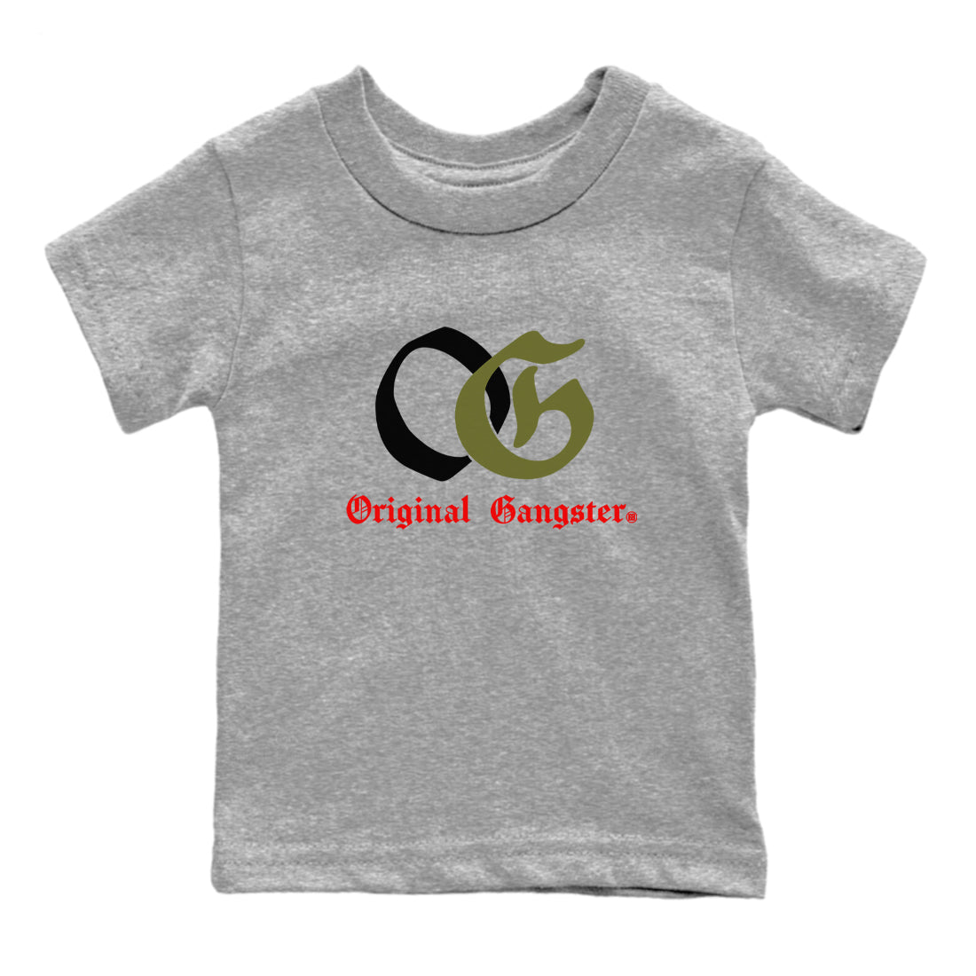 1s Travis Scott Medium Olive shirts to match jordans OG Original Gangster sneaker match tees Air Jordan 1 Travis Scott Medium Olive SNRT Sneaker Tees streetwear brand Baby and Youth Heather Grey 2 cotton tee