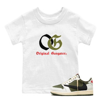 1s Travis Scott Medium Olive shirts to match jordans OG Original Gangster sneaker match tees Air Jordan 1 Travis Scott Medium Olive SNRT Sneaker Tees streetwear brand Baby and Youth White 1 cotton tee