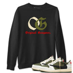 1s Travis Scott Medium Olive shirts to match jordans OG Original Gangster sneaker match tees Air Jordan 1 Travis Scott Medium Olive SNRT Sneaker Tees streetwear brand Black 1 unisex cotton tee