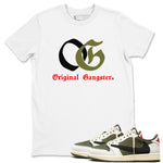 1s Travis Scott Medium Olive shirts to match jordans OG Original Gangster sneaker match tees Air Jordan 1 Travis Scott Medium Olive SNRT Sneaker Tees streetwear brand White 1 unisex cotton tee