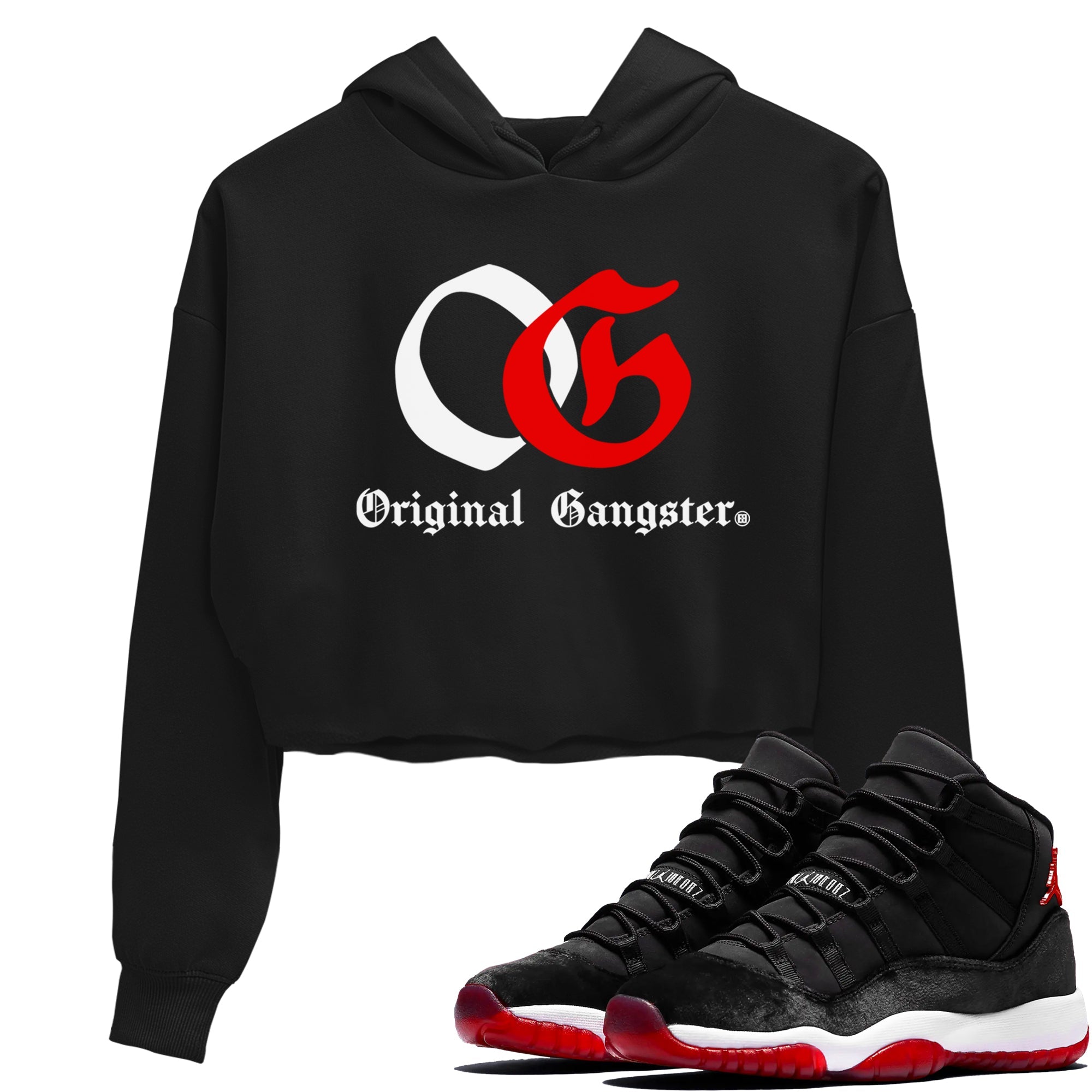 11s Bred Velvet shirts to match jordans OG Original Gangster sneaker match tees Air Jordan 11 Bred Velvet SNRT Sneaker Release Tees unisex cotton Black 1 Crop Shirts