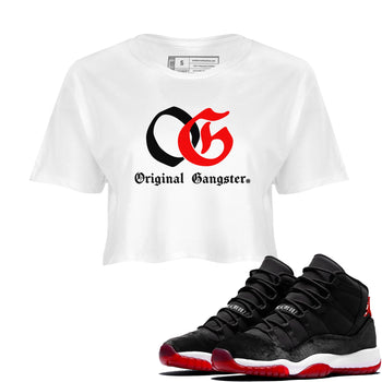 11s Bred Velvet shirts to match jordans OG Original Gangster sneaker match tees Air Jordan 11 Bred Velvet SNRT Sneaker Release Tees unisex cotton White 1 Crop Shirts
