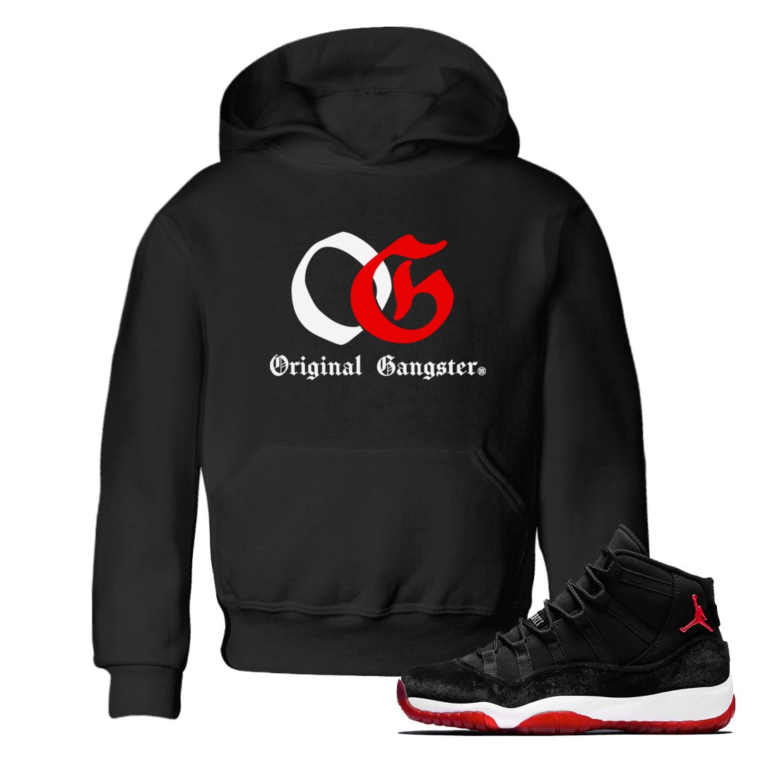 11s Bred Velvet shirts to match jordans OG Original Gangster sneaker match tees Air Jordan 11 Bred Velvet SNRT Sneaker Release Tees Youth Baby Black 1 crew neck shirts