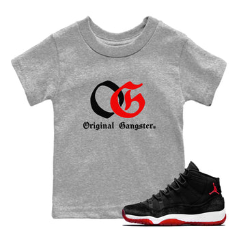 11s Bred Velvet shirts to match jordans OG Original Gangster sneaker match tees Air Jordan 11 Bred Velvet SNRT Sneaker Release Tees Youth Baby Heather Grey 1 crew neck shirts