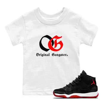 11s Bred Velvet shirts to match jordans OG Original Gangster sneaker match tees Air Jordan 11 Bred Velvet SNRT Sneaker Release Tees Youth Baby White 1 crew neck shirts
