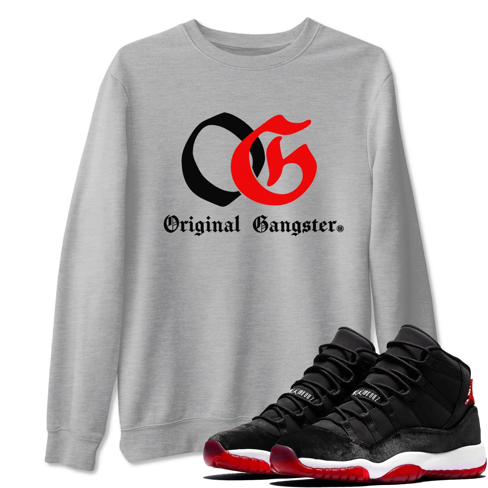 11s Bred Velvet shirts to match jordans OG Original Gangster sneaker match tees Air Jordan 11 Bred Velvet SNRT Sneaker Release Tees unisex cotton Heather Grey 1 crew neck shirts