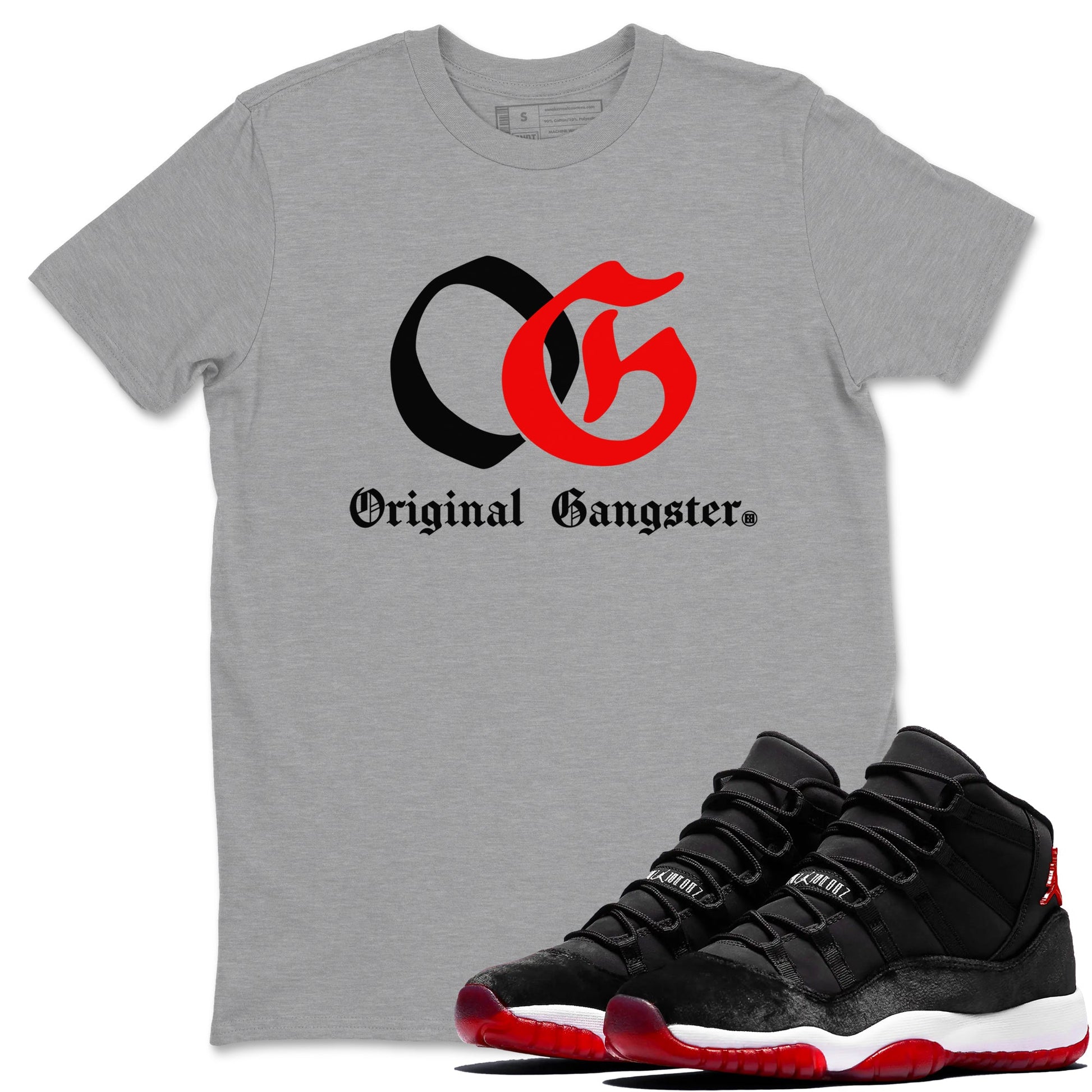 11s Bred Velvet shirts to match jordans OG Original Gangster sneaker match tees Air Jordan 11 Bred Velvet SNRT Sneaker Release Tees unisex cotton Heather Grey 1 crew neck shirts