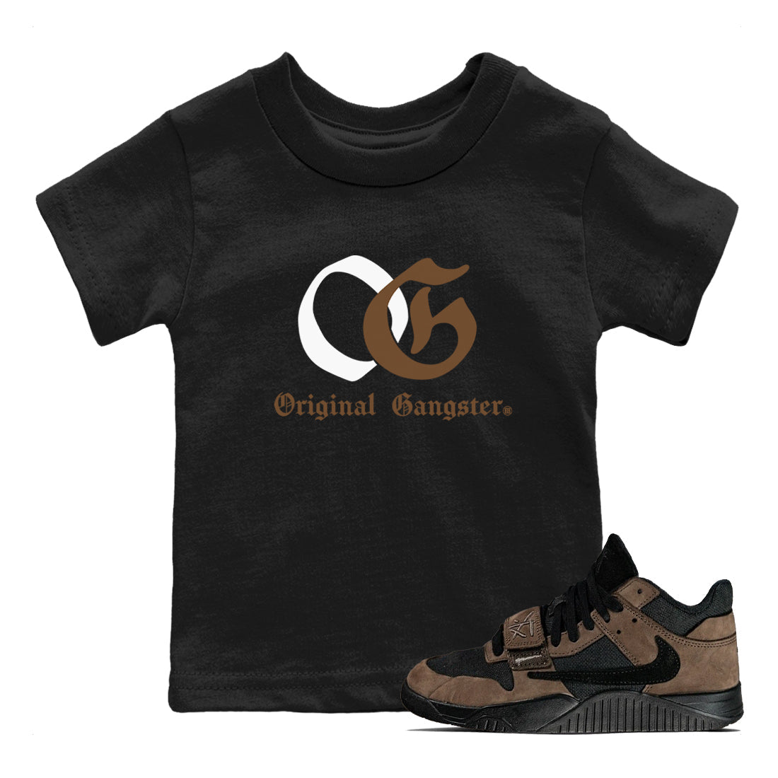 Jordan Jumpman Jack TR Travis Scott Dark Mocha shirts to match jordans OG Original Gangster sneaker match tees Jordan Jumpman Jack Travis Scott Dark Mocha match shoes to clothes SNRT Sneaker Tees Youth Baby Black 1 tee