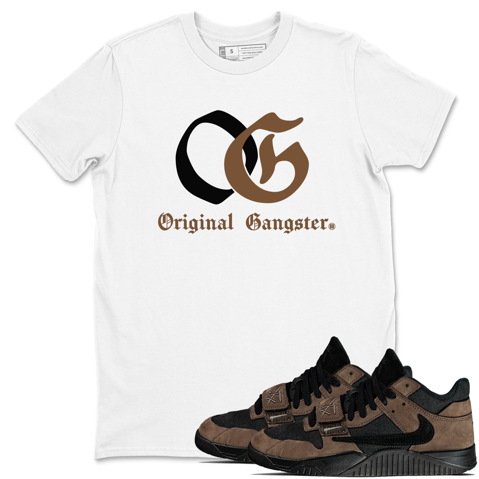Jordan Jumpman Jack TR Travis Scott Dark Mocha shirts to match jordans OG Original Gangster sneaker match tees Jordan Jumpman Jack Travis Scott Dark Mocha match shoes to clothes SNRT Sneaker Tees unisex cotton White 1 shirts