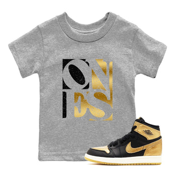 Air Jordan 1 High OG Black Metallic Gold shirts to match jordans Ones sneaker match tees Air Jordan 1 Retrp Black Metallic Gold Sneaker Shirts SNRT Sneaker Tees streetwear brand Baby and Youth Heather Grey 1 cotton tee