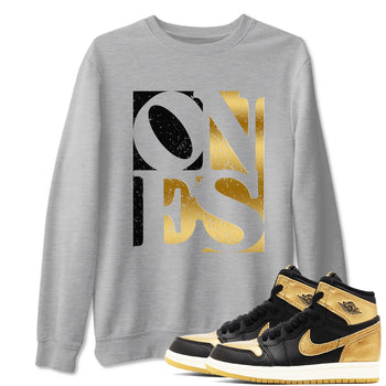 Air Jordan 1 High OG Black Metallic Gold shirts to match jordans Ones sneaker match tees Air Jordan 1 Retrp Black Metallic Gold Sneaker Shirts SNRT Sneaker Tees streetwear brand Heather Grey 1 unisex cotton tee