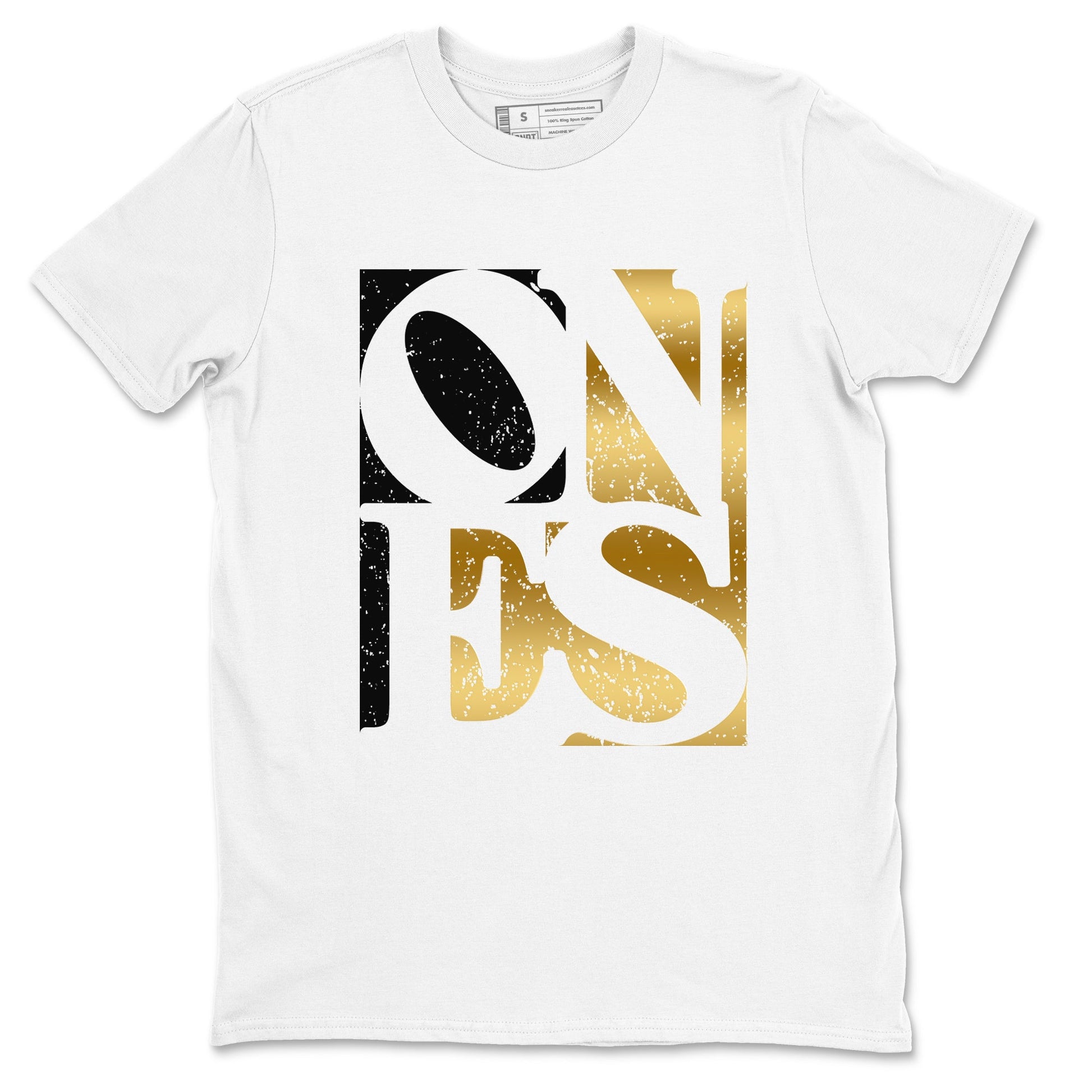 Air Jordan 1 High OG Black Metallic Gold shirts to match jordans Ones sneaker match tees Air Jordan 1 Retrp Black Metallic Gold Sneaker Shirts SNRT Sneaker Tees streetwear brand White 2 unisex cotton tee