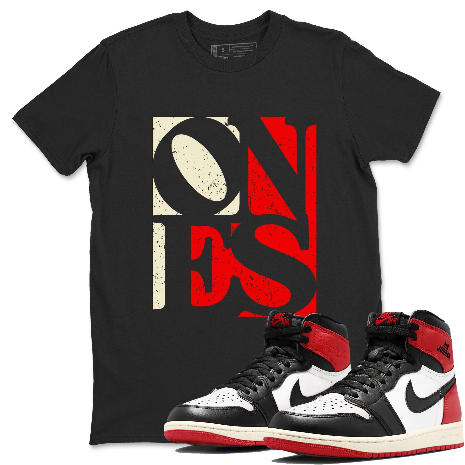 Air Jordan 1 High OG Black Toe Reimagined shirts to match jordans Ones sneaker match tees 1s Black Toe Reimagined Sneaker Shirts SNRT Sneaker Tees streetwear brand Black 1 unisex cotton tee