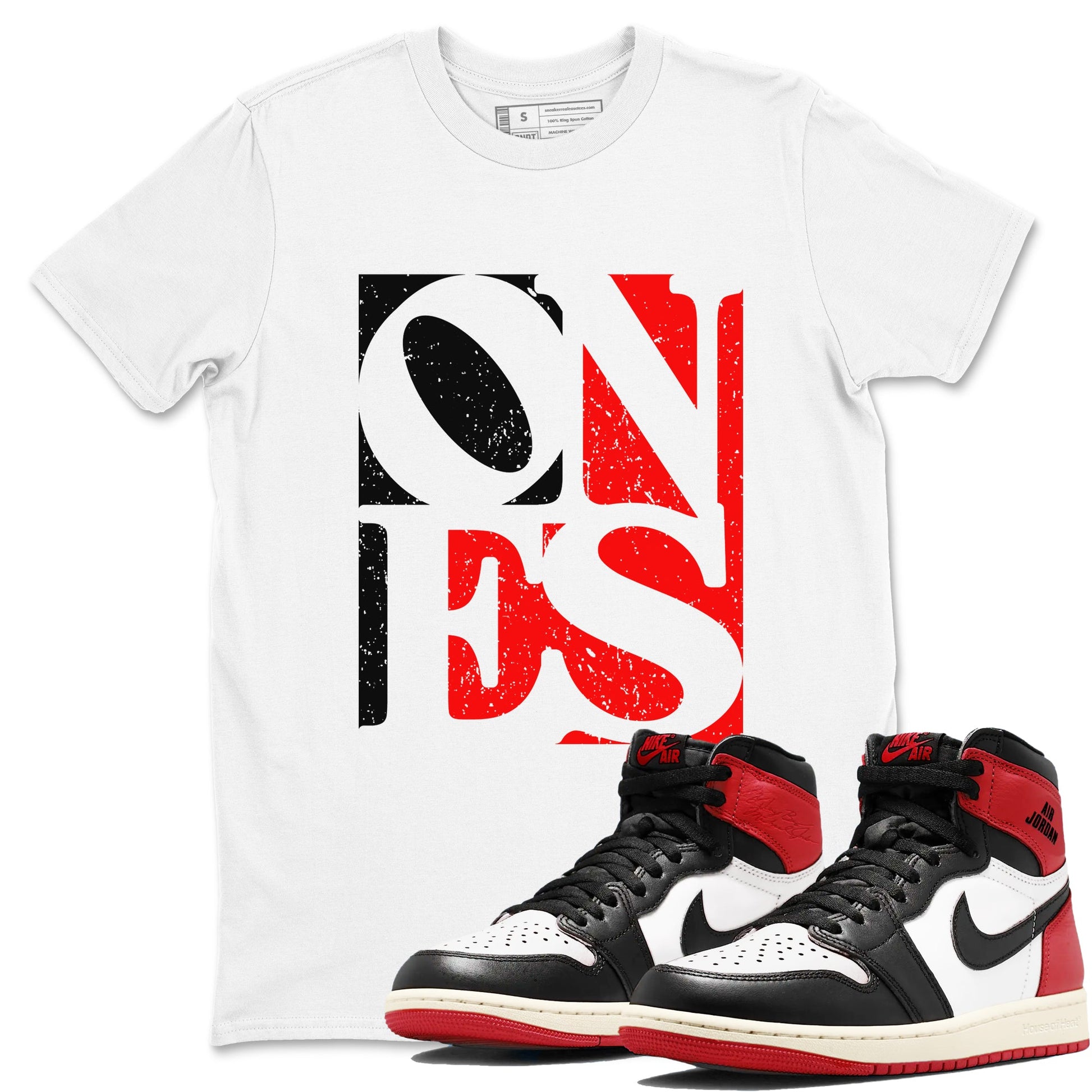 Air Jordan 1 High OG Black Toe Reimagined shirts to match jordans Ones sneaker match tees 1s Black Toe Reimagined Sneaker Shirts SNRT Sneaker Tees streetwear brand White 1 unisex cotton tee