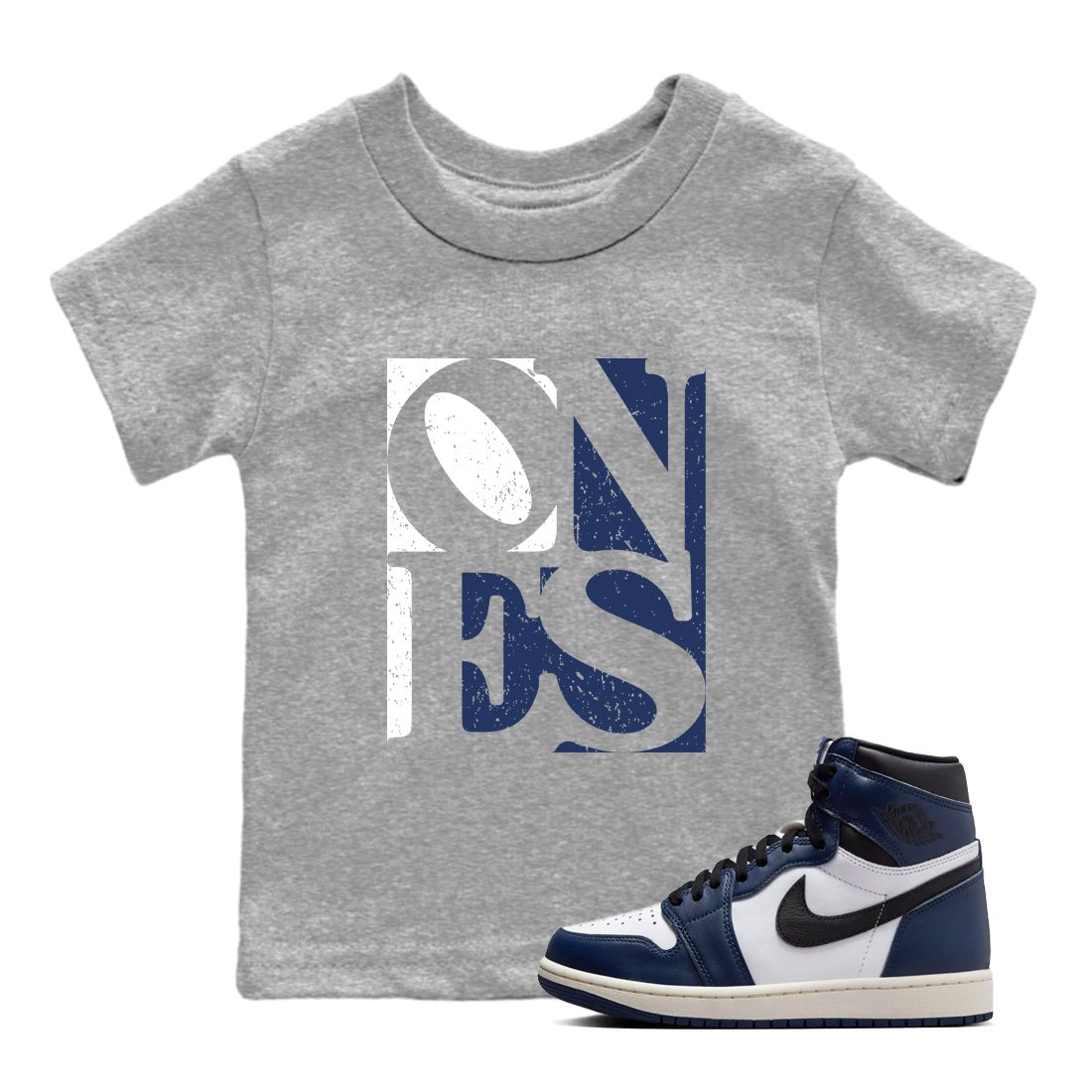 1s Midnight Navy shirts to match jordans Ones sneaker match tees Air Jordan 1 Midnight Navy match shoes to clothes SNRT Sneaker Tees Youth Baby Heather Grey 1 tee