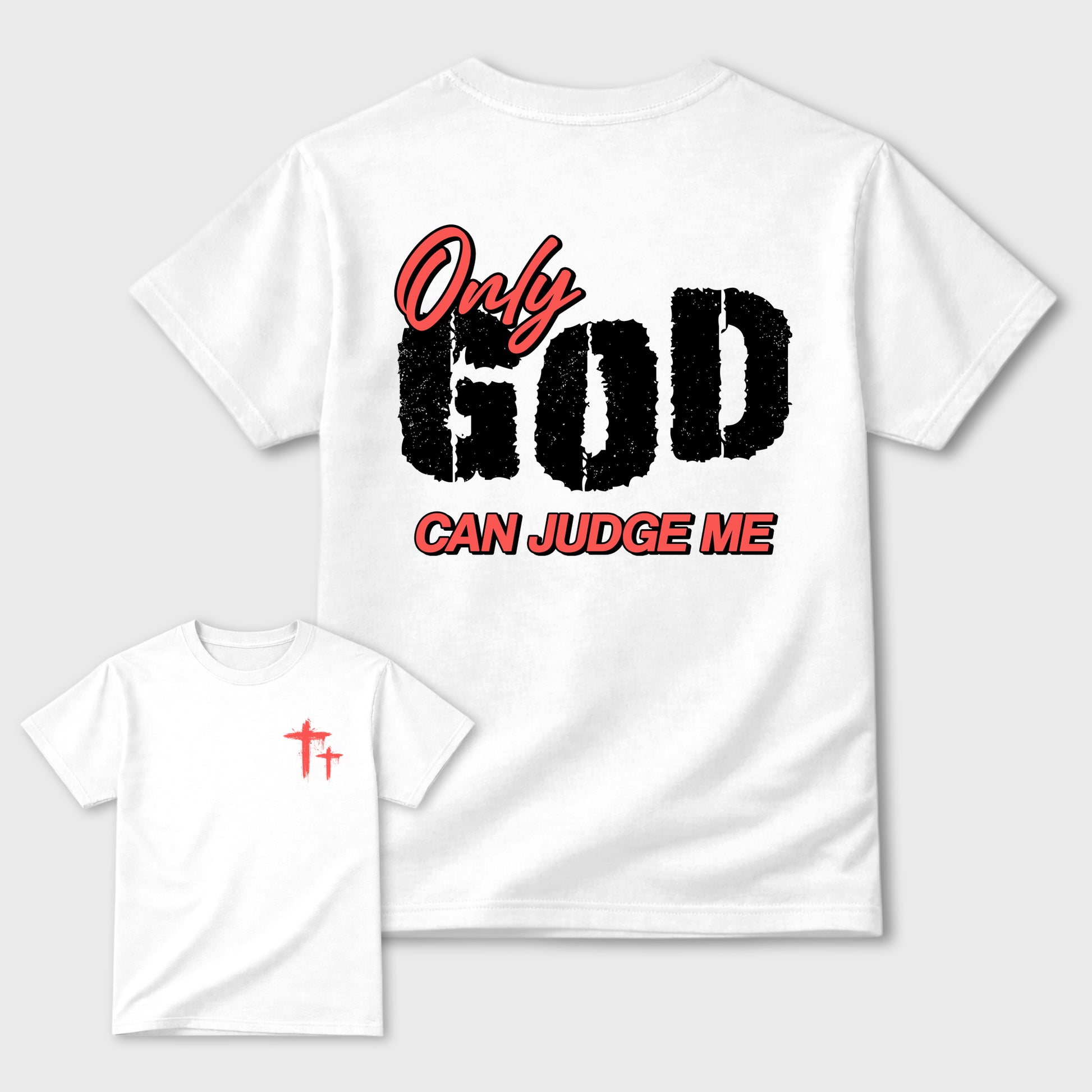 Only God Can Judge Me sneaker match t-shirt styled to complete your fit with the sneakers, Double side graphic tee. shown in White.