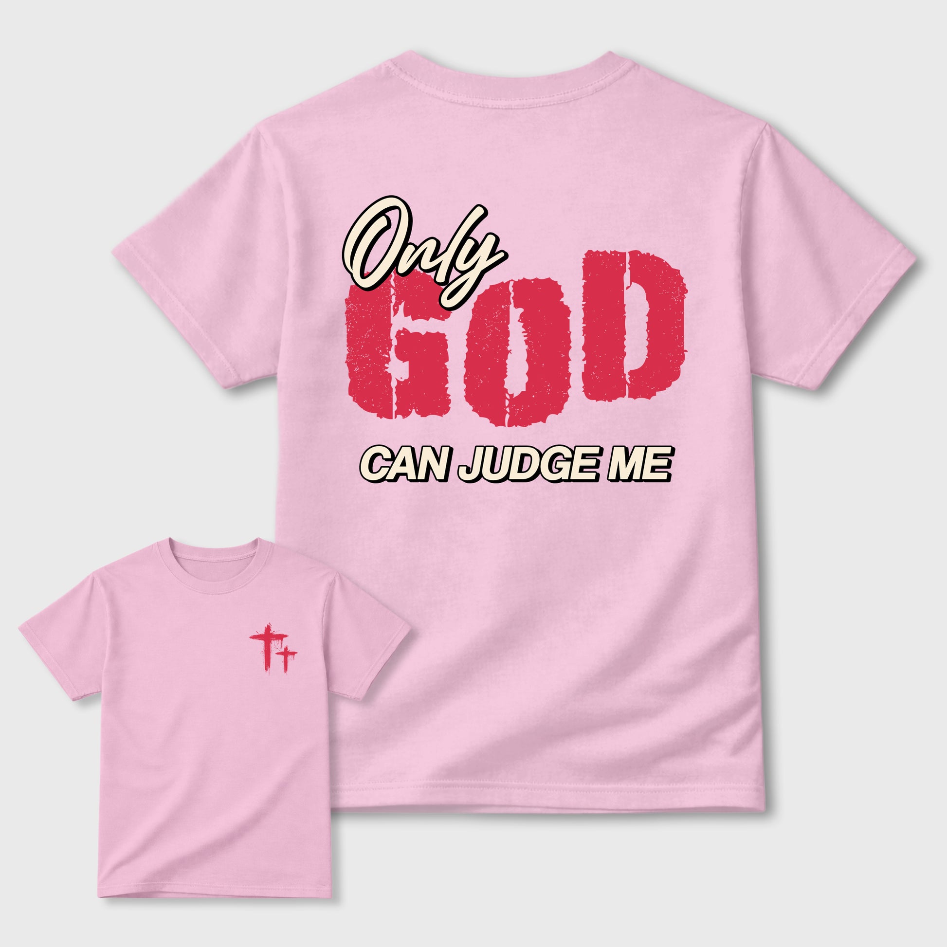Only God Can Judge Me Graphic T-Shirt sneaker match tee designed for1s Travis Scott x Tropical Pink, featuring coordinated color options for a perfect streetwear match. Pink shirt.